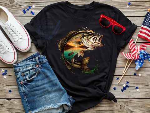 Fishing Dreams Bass T-Shirt PNG, Double Exposure, Sunset Bass, Angler Shirt, Sublimation PNG, Outdoor Lifestyle, Patriotic Fishing Sublimation ToriDesigns 