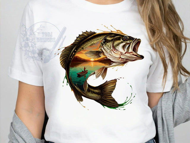 Fishing Dreams Bass T-Shirt PNG, Double Exposure, Sunset Bass, Angler Shirt, Sublimation PNG, Outdoor Lifestyle, Patriotic Fishing Sublimation ToriDesigns 