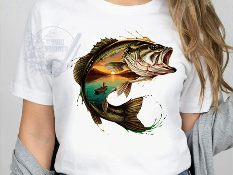 Fishing Dreams Bass T-Shirt PNG, Double Exposure, Sunset Bass, Angler Shirt, Sublimation PNG, Outdoor Lifestyle, Patriotic Fishing Sublimation ToriDesigns 