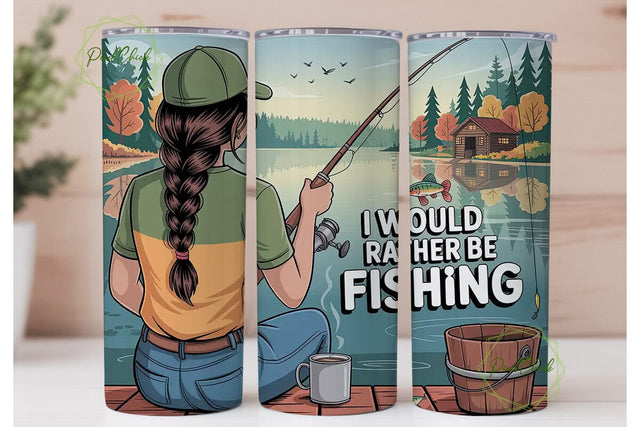 Fishing Girl 20oz Tumbler Wrap Sublimation PixelChick 