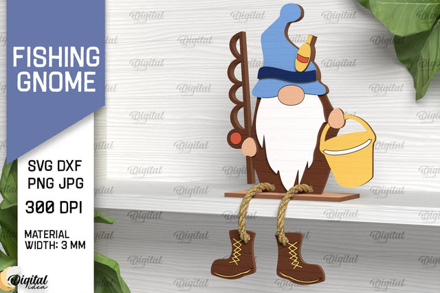 Fishing Gnome Laser Cut. Decorative Wooden Gnome SVG SVG Evgenyia Guschina 