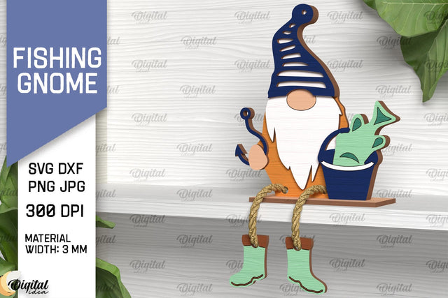 Fishing Gnome Laser Cut. Decorative Wooden Gnome SVG SVG Evgenyia Guschina 