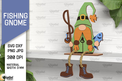 Fishing Gnome Laser Cut. Decorative Wooden Gnome SVG SVG Evgenyia Guschina 