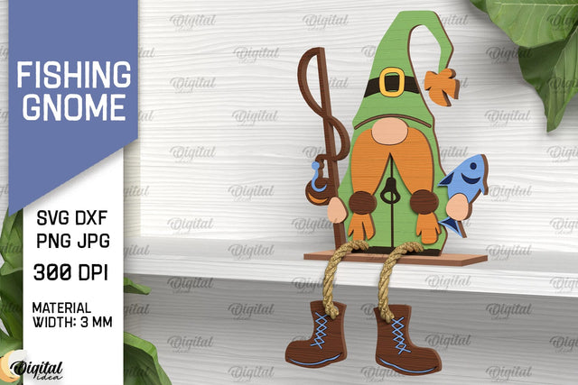 Fishing Gnome Laser Cut. Decorative Wooden Gnome SVG SVG Evgenyia Guschina 