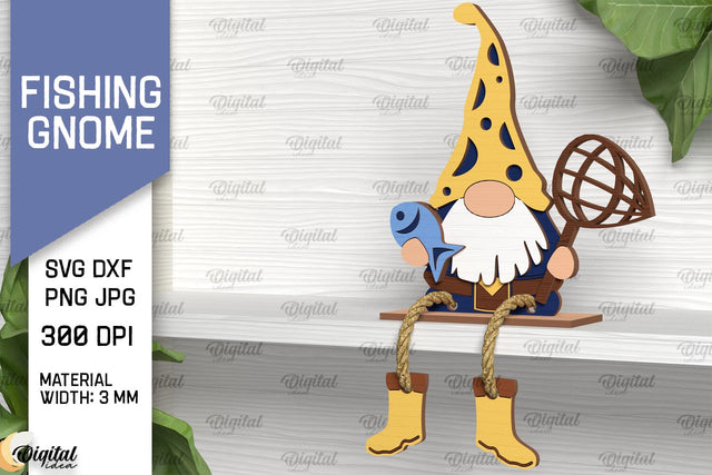Fishing Gnome Laser Cut. Decorative Wooden Gnome SVG SVG Evgenyia Guschina 