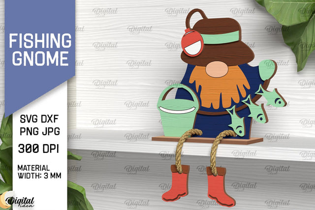 Fishing Gnome Laser Cut. Decorative Wooden Gnome SVG SVG Evgenyia Guschina 