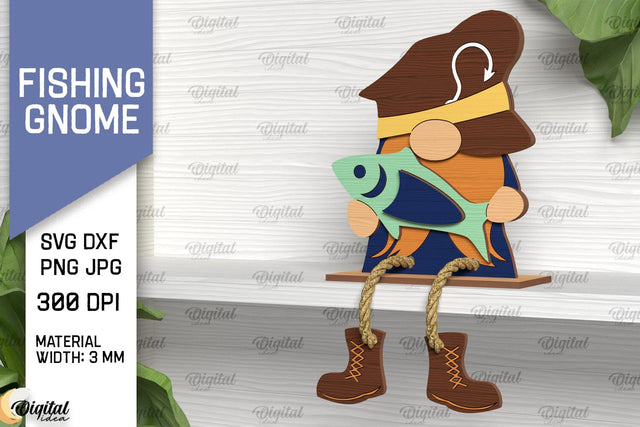 Fishing Gnome Laser Cut. Decorative Wooden Gnome SVG SVG Evgenyia Guschina 
