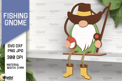 Fishing Gnome Laser Cut. Decorative Wooden Gnome SVG SVG Evgenyia Guschina 