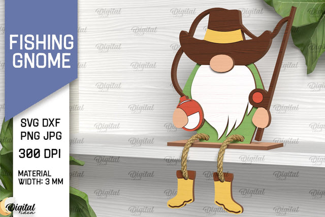 Fishing Gnome Laser Cut. Decorative Wooden Gnome SVG SVG Evgenyia Guschina 