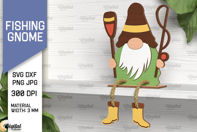 Fishing Gnome Laser Cut. Decorative Wooden Gnome SVG SVG Evgenyia Guschina 
