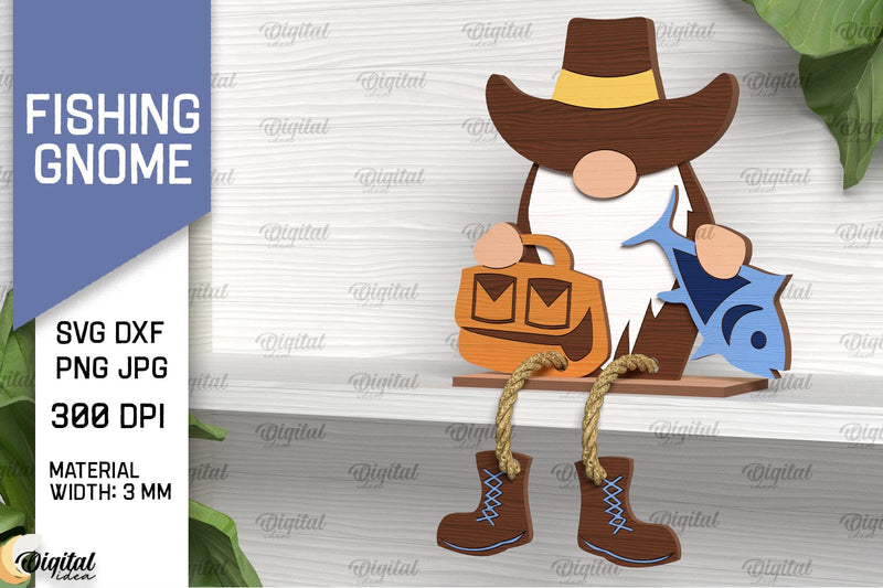 Fishing Gnome Laser Cut. Decorative Wooden Gnome SVG SVG Evgenyia Guschina 