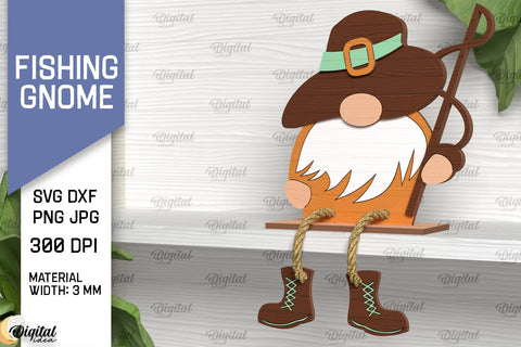 Fishing Gnomes Laser Cut Bundle. Decorative Wooden Gnomes SVG SVG Evgenyia Guschina 