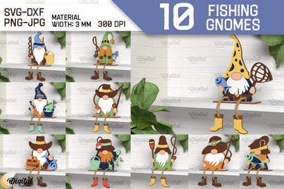 Fishing Gnomes Laser Cut Bundle. Decorative Wooden Gnomes SVG SVG Evgenyia Guschina 