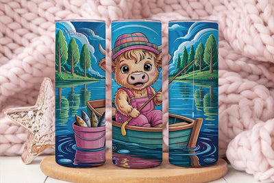 Fishing Highland Cow 20oz Tumbler Wrap Sublimation DesignSVG 