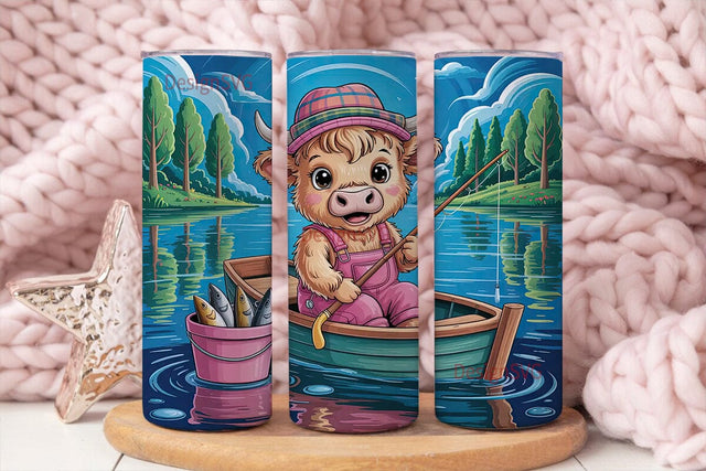 Fishing Highland Cow 20oz Tumbler Wrap Sublimation DesignSVG 