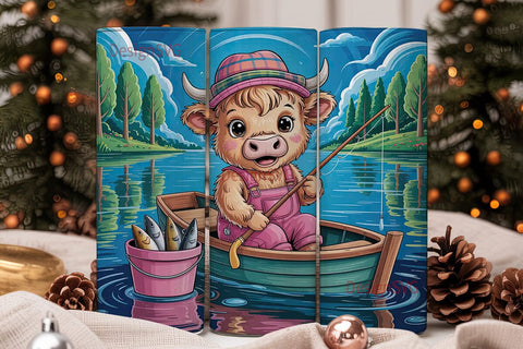 Fishing Highland Cow 20oz Tumbler Wrap Sublimation DesignSVG 