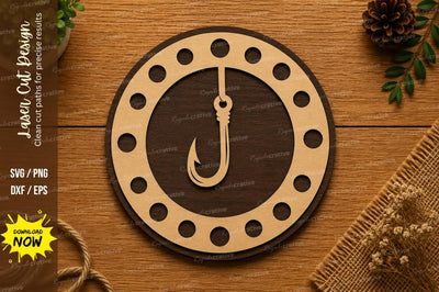 Fishing Hook Circle SVG | Angler Laser Cut File | Glowforge CNC DXF PNG EPS SVG Regulrcrative 