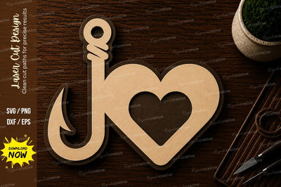Fishing Hook Heart Love Laser Cut SVG File SVG Regulrcrative 