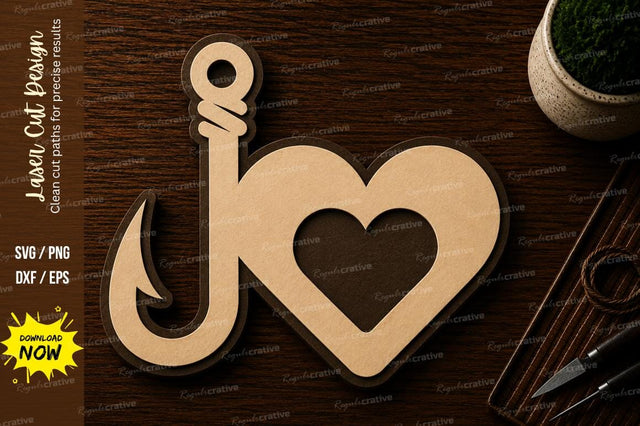 Fishing Hook Heart Love Laser Cut SVG File SVG Regulrcrative 