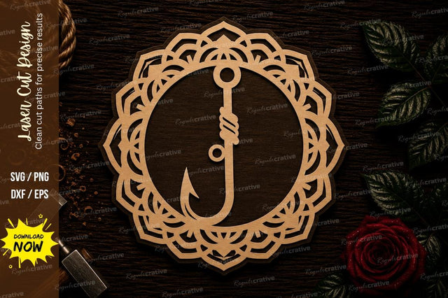 Fishing Hook Mandala Ornament Laser Cut SVG File SVG Regulrcrative 