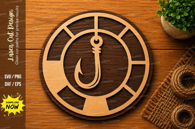 Fishing Hook Wheel SVG | Angler Laser Cut File | Glowforge CNC DXF PNG EPS SVG Regulrcrative 