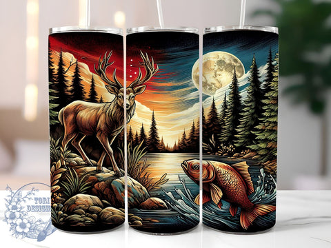 Fishing Hunting 20oz Skinny Tumbler, Deer Hunting Bass Tumbler Png, Straight & Tapered Tumbler Wrap, Instant Digital Download Sublimation ToriDesigns 