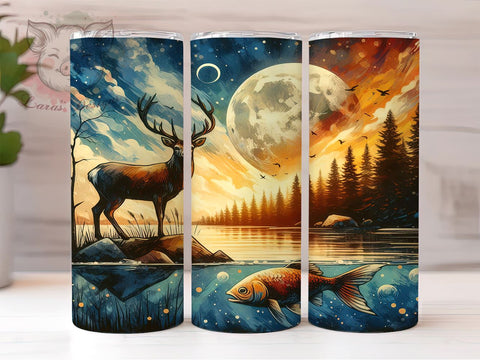 Fishing Hunting 20oz Tumbler Png, Straight & Tapered Tumbler Png, Deer Hunting Bass Fish Tumbler Png, Digital Download PNG Sublimation Lara' s Designs 
