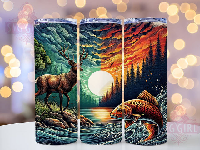 Fishing Hunting 20oz Tumbler Wrap Sublimation Design, Straight Tapered Tumbler Wrap, Deer Hunting Bass Fish Tumbler Png, Instant Digital Download Sublimation SvggirlplusArt 