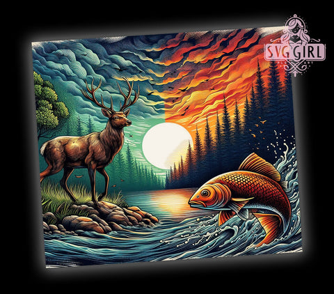 Fishing Hunting 20oz Tumbler Wrap Sublimation Design, Straight Tapered Tumbler Wrap, Deer Hunting Bass Fish Tumbler Png, Instant Digital Download Sublimation SvggirlplusArt 