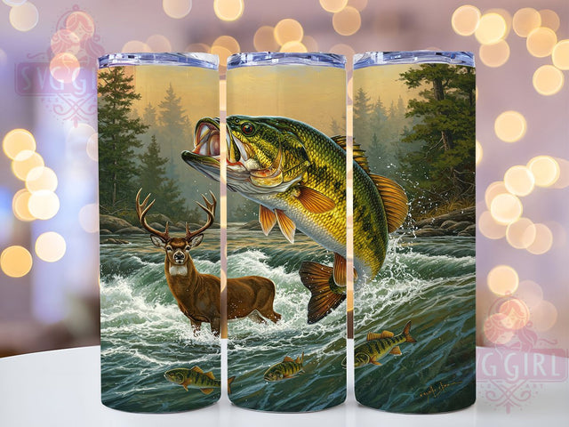 Fishing & Hunting Outdoor Tumbler Wrap, Hunting Tumbler Design, 20oz Sublimation Wrap, Outdoor Sports Tumbler, Deer Fish Tumbler, Digital Tumbler File, Sublimation For Men Sublimation SvggirlplusArt 
