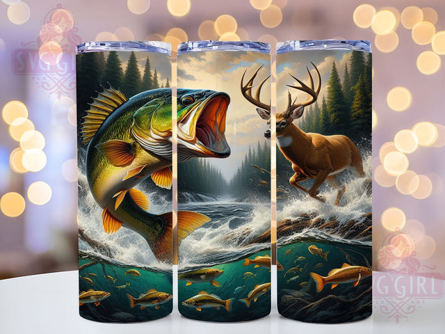 Fishing & Hunting Outdoor Tumbler Wrap, Hunting Tumbler Design, 20oz Sublimation Wrap, Outdoor Sports Tumbler, Deer Fish Tumbler, Digital Tumbler File, Sublimation For Men Sublimation SvggirlplusArt 