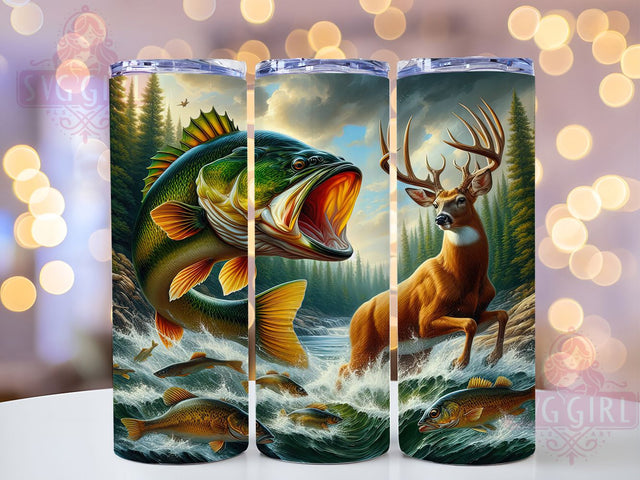 Fishing & Hunting Outdoor Tumbler Wrap, Hunting Tumbler Design, 20oz Sublimation Wrap, Outdoor Sports Tumbler, Deer Fish Tumbler, Digital Tumbler File, Sublimation For Men Sublimation SvggirlplusArt 