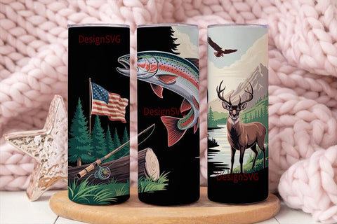 Fishing & Hunting Scene 20oz Tumbler Sublimation DesignSVG 