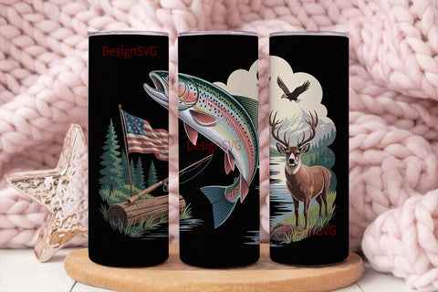 Fishing & Hunting Scene 20oz Tumbler Sublimation DesignSVG 