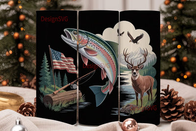 Fishing & Hunting Scene 20oz Tumbler Sublimation DesignSVG 