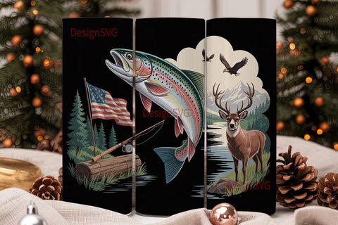 Fishing & Hunting Scene 20oz Tumbler Sublimation DesignSVG 
