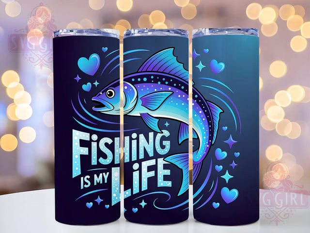 Fishing Is My Life 20oz Tumbler, Funny Fishing Tumbler, Sublimation Wrap, 20oz Tumbler Design, Outdoor Fishing Gift, PNG Tumbler Wrap, Fisherman Quotes Sublimation SvggirlplusArt 