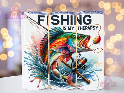 Fishing is My Therapy 20oz Tumbler Wrap Sublimation Design, Straight Tapered Tumbler Wrap, Bass Fishing Tumbler Png, Instant Digital Download Sublimation SvggirlplusArt 