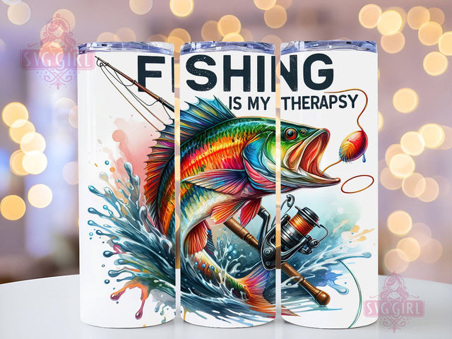 Fishing is My Therapy 20oz Tumbler Wrap Sublimation Design, Straight Tapered Tumbler Wrap, Bass Fishing Tumbler Png, Instant Digital Download Sublimation SvggirlplusArt 