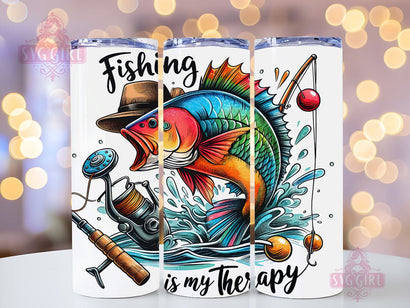 Fishing is My Therapy 20oz Tumbler Wrap Sublimation Design, Straight Tapered Tumbler Wrap, Bass Fishing Tumbler Png, Instant Digital Download Sublimation SvggirlplusArt 