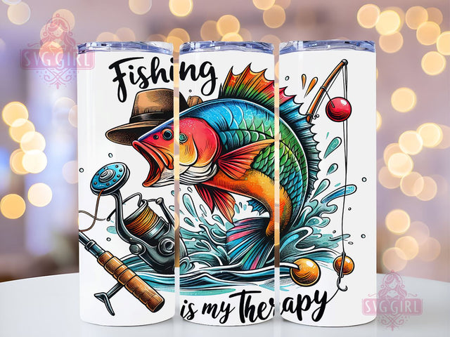 Fishing is My Therapy 20oz Tumbler Wrap Sublimation Design, Straight Tapered Tumbler Wrap, Bass Fishing Tumbler Png, Instant Digital Download Sublimation SvggirlplusArt 