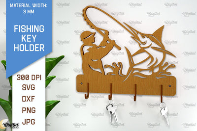 Fishing Key Holder Laser Cut. Fishing Design SVG SVG Evgenyia Guschina 