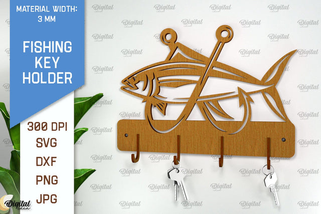 Fishing Key Holder Laser Cut. Fishing Design SVG SVG Evgenyia Guschina 