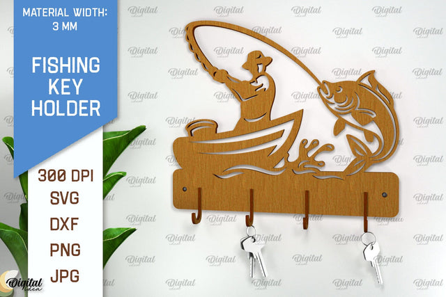 Fishing Key Holder Laser Cut. Fishing Design SVG SVG Evgenyia Guschina 