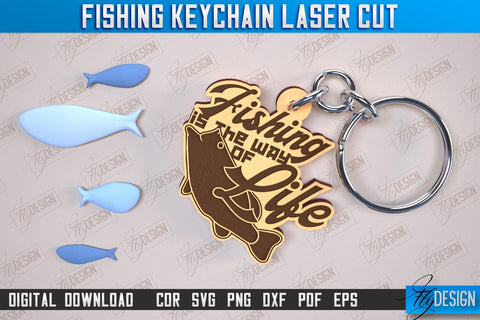 Fishing Keychain Laser Cut Bundle | Keychain Inscriptions | Gift for Fisherman | CNC File SVG Fly Design 