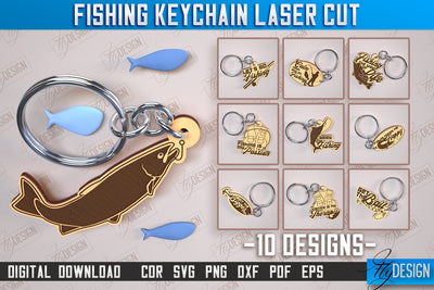 Fishing Keychain Laser Cut Bundle | Keychain Inscriptions | Gift for Fisherman | CNC File SVG Fly Design 