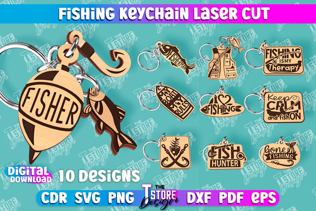 Fishing Keychain Laser Cut Bundle | Keychain Inscriptions | Gift for Fisherman | CNC File SVG The T Store Design 