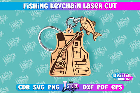 Fishing Keychain Laser Cut Bundle | Keychain Inscriptions | Gift for Fisherman | CNC File SVG The T Store Design 