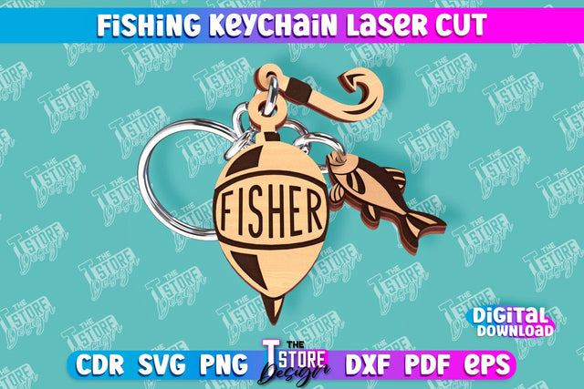 Fishing Keychain Laser Cut | Keychain Inscriptions | Gift for Fisherman | CNC File SVG The T Store Design 