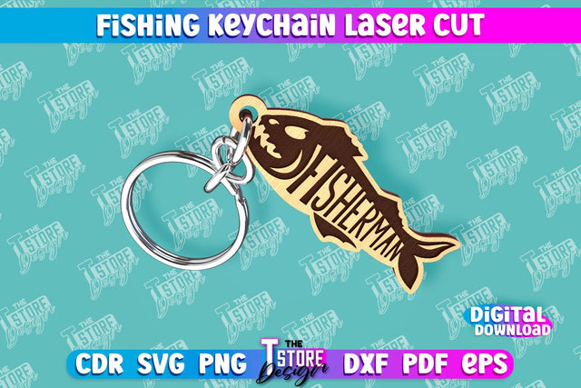 Fishing Keychain Laser Cut | Keychain Inscriptions | Gift for Fisherman | CNC File SVG The T Store Design 